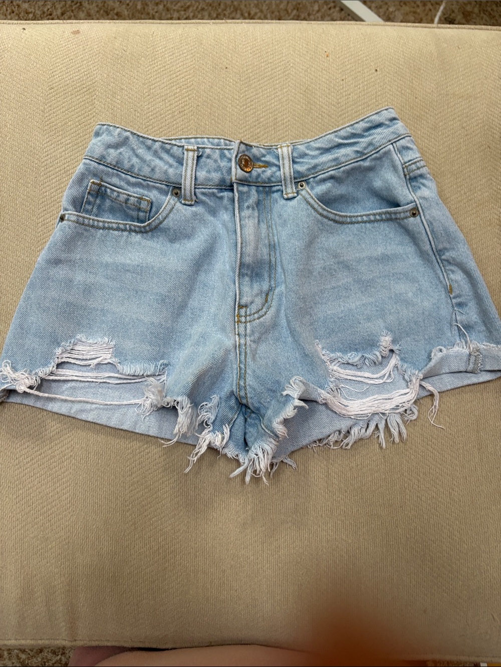 Forever 21 Light Wash Ripped Denim Shorts
